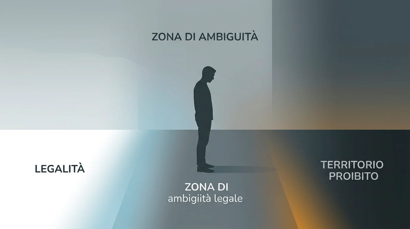 Rappresentazione concettuale della zona grigia legale per chi gioca su casino non AAMS in Italia