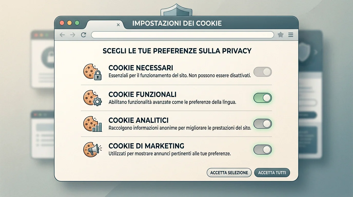 Rappresentazione delle categorie di cookie utilizzate su un sito web