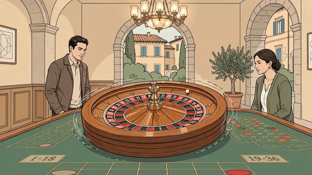 Ruota della roulette che gira in un casinò italiano illuminato