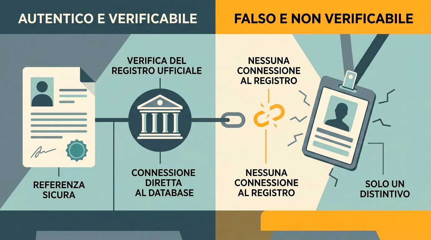 Differenza tra un numero di licenza autentico e uno non riscontrabile in un registro