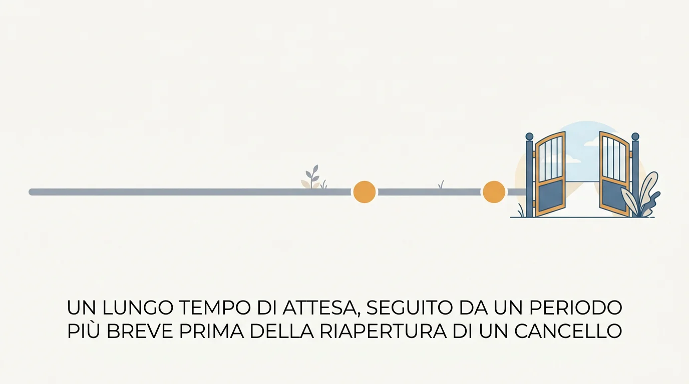 Linea temporale della revoca dell'autoesclusione a tempo indeterminato con attesa di sei mesi e sette giorni
