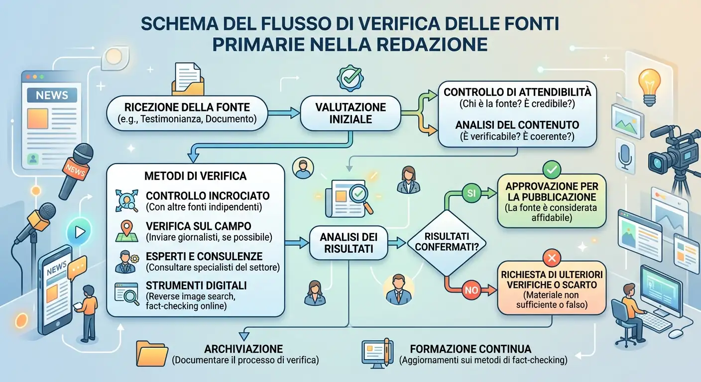 Schema del flusso di verifica delle fonti primarie usato dalla redazione